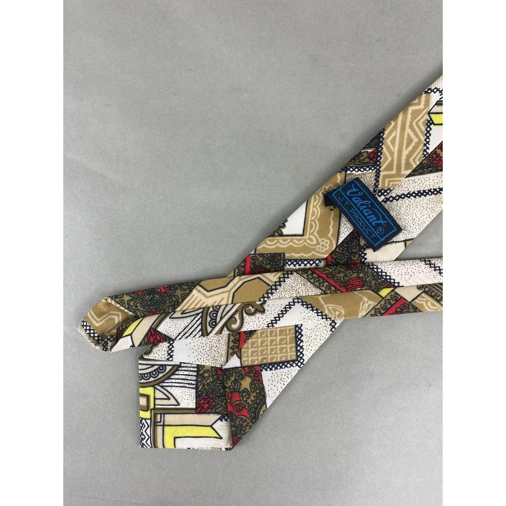 Valiant Mens Tie Tan Geometric Paisley Patchwork Retro Abstract Art Deco 58x3